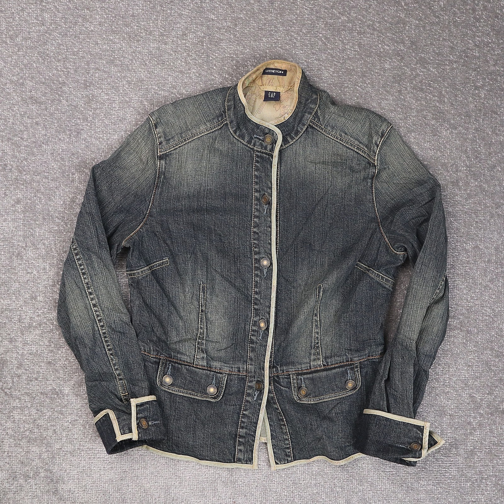 Womens GAP Stretch Dark Wash Medium Blue Long Sleeve Button Down Jacket